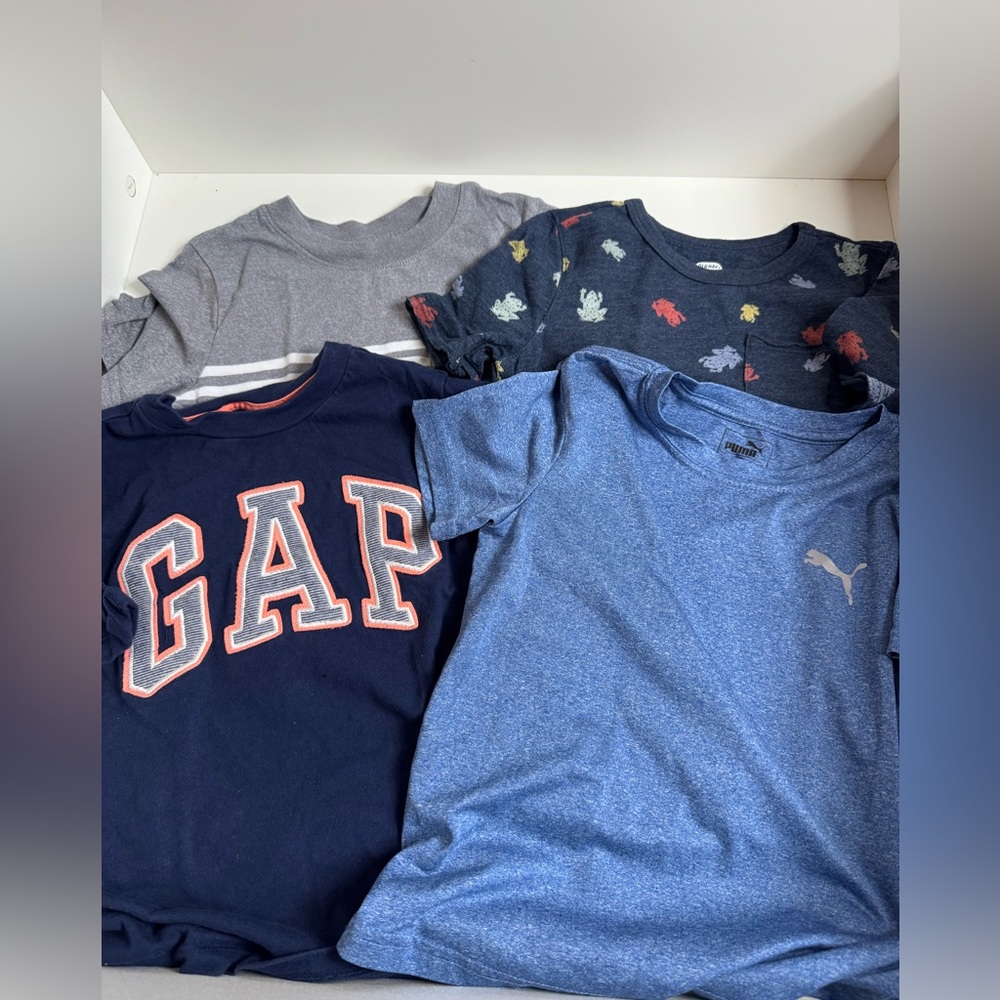 (4) Boys Size 5 Tshirts (Gap, Puma, Cat & Jack, Old Navy)